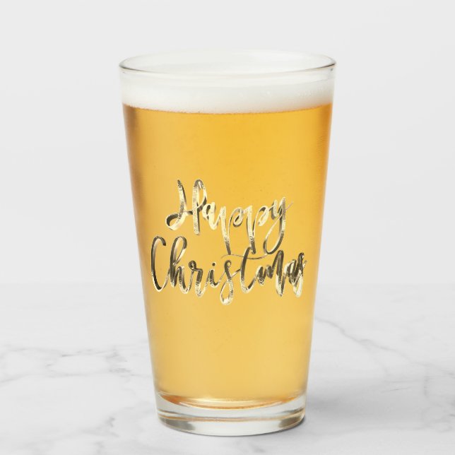 Verre Joyeux Noël Elégant Faux Gold Typographie Chic (Devant (rempli))