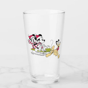 Verre Joyeux Noël   Mickey Souris - Motoneige d'hiver
