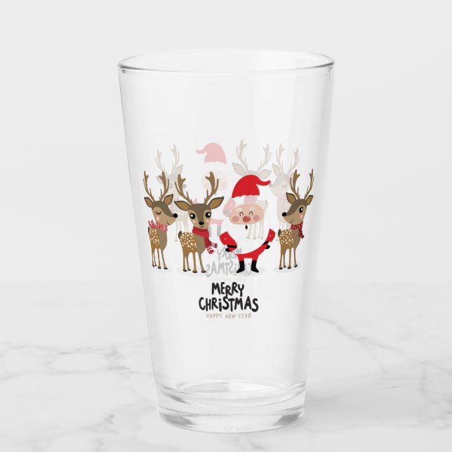 Verre Joyeux Noël Père Noël et Reindeer (Devant)