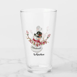 Verre Joyeux Noël Snowman w Mittens n Casquette Aquarell