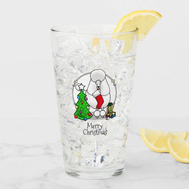 Verre Joyeux sapin de Noël 2 caniche (blanc) chien migno (Dos glace)