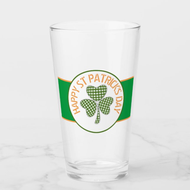 Verre Joyeux St Patrick's Day Vert En vichy Shamrock (Devant)