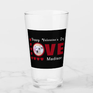 Verre Joyeux Valentines Jour Chien Love Coeurs Rouge