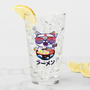 Verre Kawaii Chat Manger Ramen - Jolies nouilles japonai