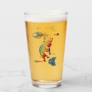 Verre Kokopelli, Autochtone Américain, Avec Deux Plumes