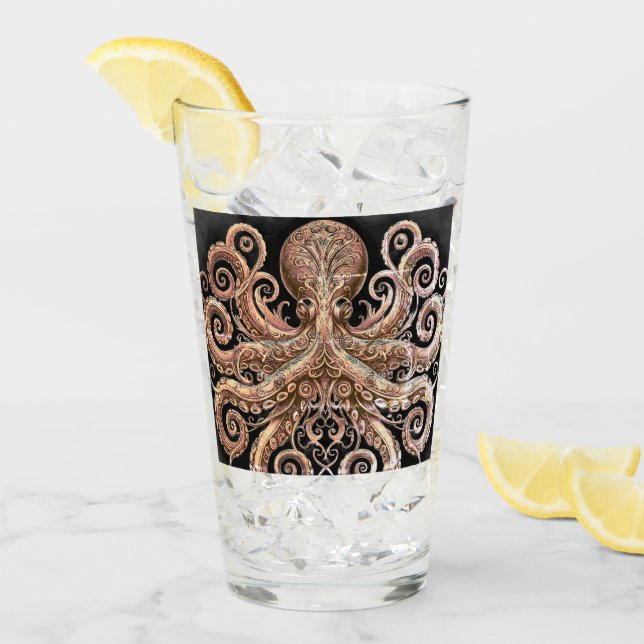 Verre Kraken Steampunk Octopus Ornate Gold et Noir (Devant glace)