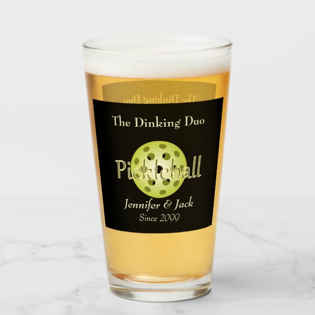 Verre La bière Dinking Duo ou Dude Pickleball Pint (Devant (rempli))