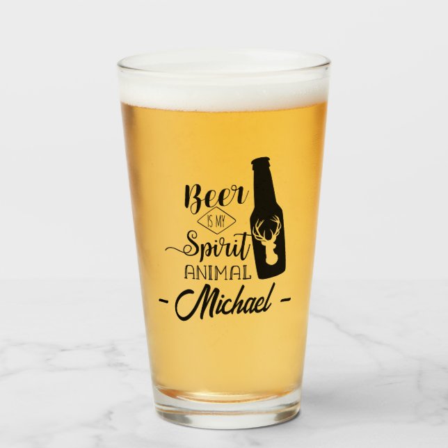 Verre La bière est mon esprit Animal Funny Nom Bière (Devant (rempli))