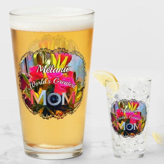 Verre La plus grande maman Fleurs du monde PM0001 Bière (Créateur téléchargé)