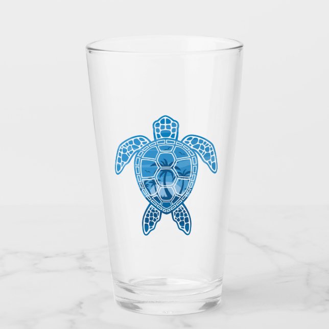 Verre La tortue de mer des îles tropicales en bleu (Devant)