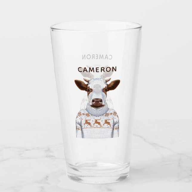 Verre La vache à chandail de Noël | ajoutent votre nom (Devant)