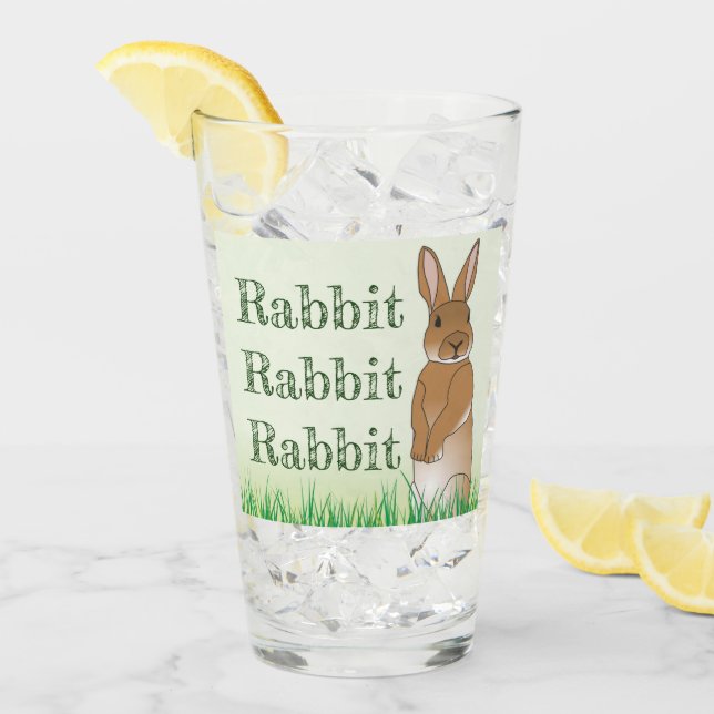 Verre Lapin Lapin Bonne Chance Typographie Vert Pâques (Devant glace)