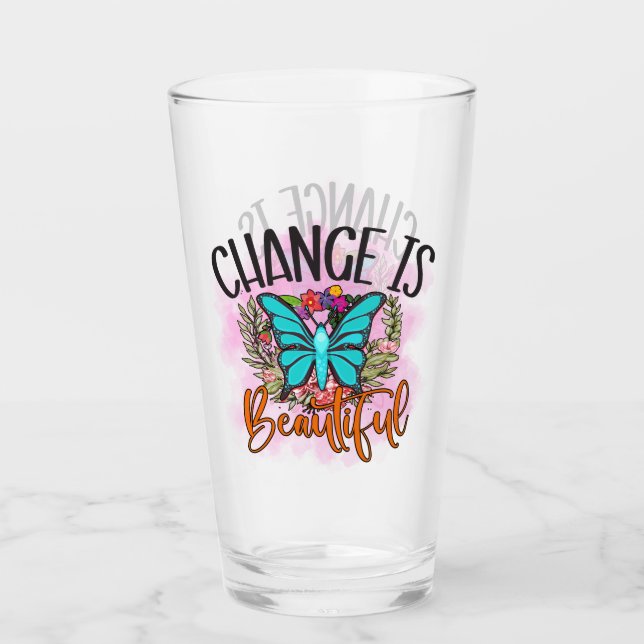 Verre Le changement de papillon est une belle citation I (Devant)