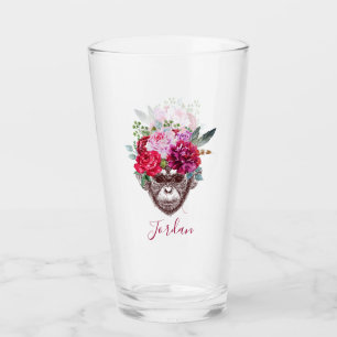Verre Le visage   de singe de fleur ajoutent votre nom