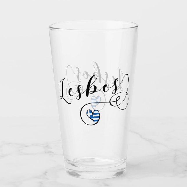 Verre Lesbos, Coeur Grec Dans Le Drapeau, Grèce (Devant)