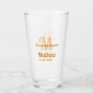 Verre Lettre de nom de garçon d'honneur orange date masc
