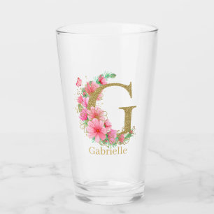 Verre LETTRE G AQUACOLE OR ET MONOGRAPHIQUE Floral
