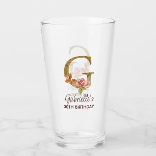 Verre Lettre G Monogramme Or Roses Rose Pâle