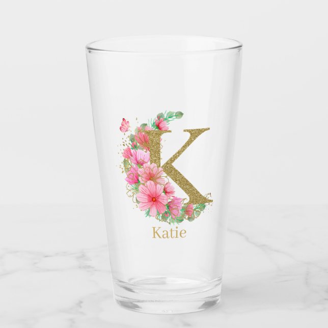 Verre LETTRE K AQUACOLE OR ET MONOGRAPHIQUE Floral (Devant)