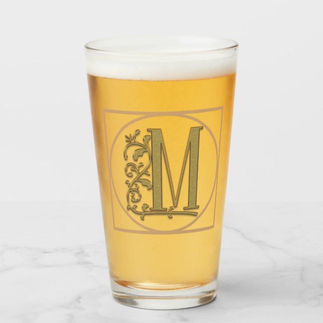 Verre LETTRE M MONOGRAM Beau Mariage Nouveau Accueil Cad (Devant (rempli))