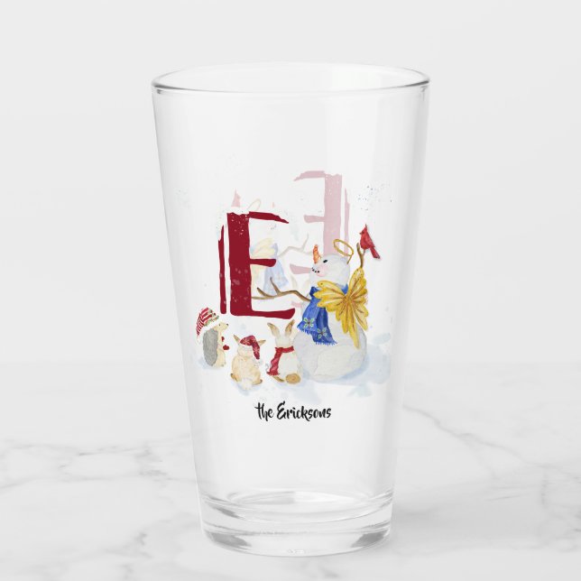 Verre Lettre monogramme E Noël Snowman Angel Woodland (Dos)