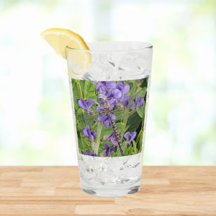 Verre Libellule Darner aux Yeux Bleus sur Fleurs Violett