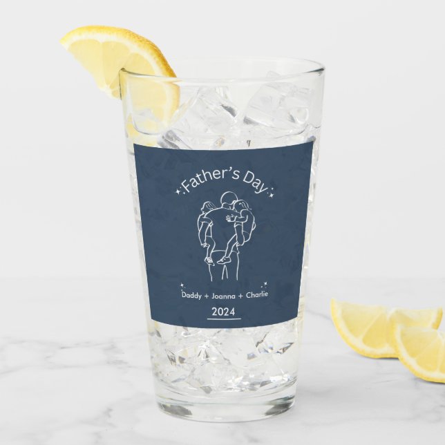Verre Ligne fête des pères Dessin 2 enfants (Devant glace)
