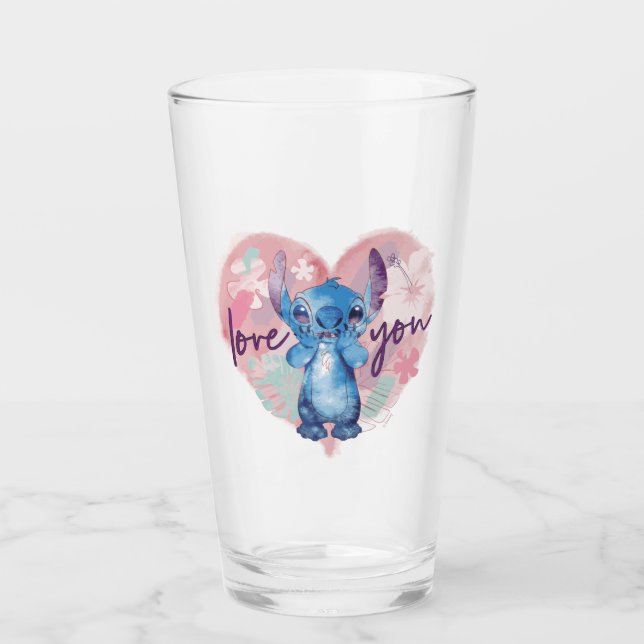 Verre Lilo & Stitch | Stitch Watercolor Valentine Heart (Devant)