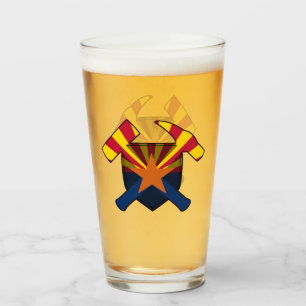 Verre Logo du marteau de rock du géologue et du drapeau