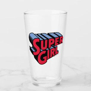 Verre Logo du nom empilé de la superfille rouge et bleue