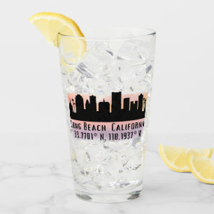 Verre Long Beach Skyline Latitude et Longitude Pint