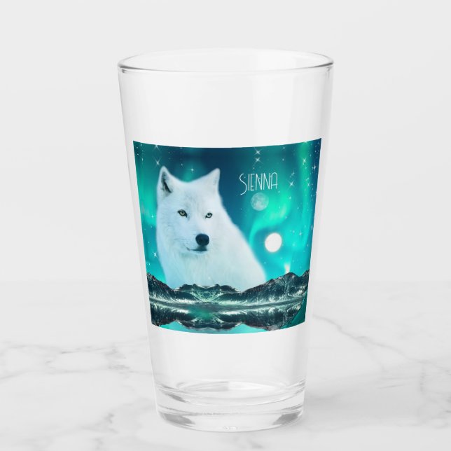 Verre Loup arctique et nuit magique avec aurores boréale (Devant)