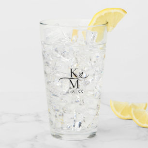 Verre Love Calligraphy Initiales Coeur Noir B&W ID940