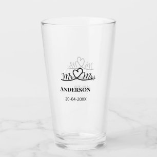 Verre M. & Mme ajouter nom de famille date année mariage