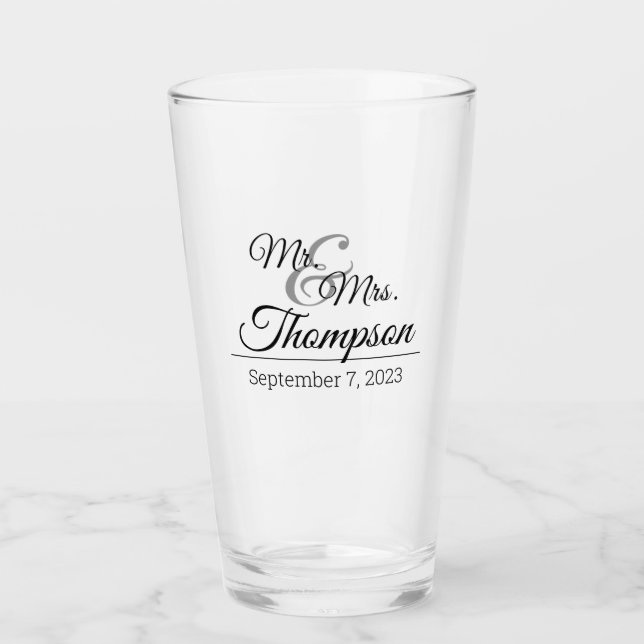Verre M. & Mme Mariage Date de célébration (Devant)