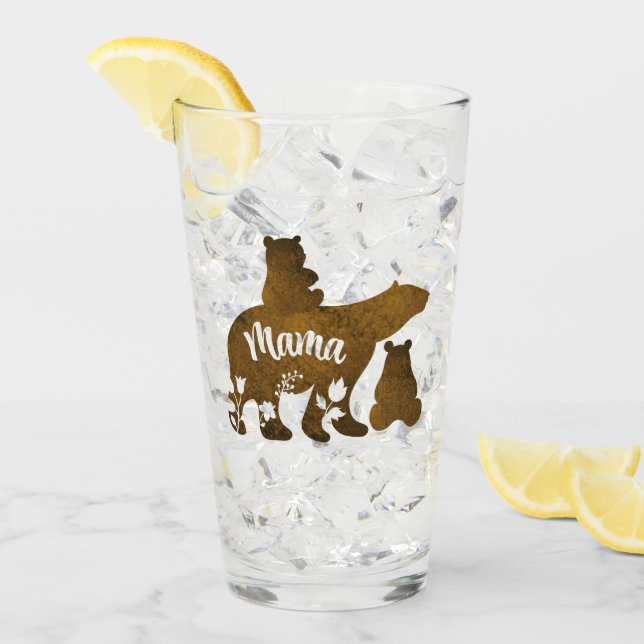 Verre Mama Bear avec 2 Cubs Maman de deux (Devant glace)