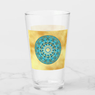 Verre Mandala bleu or sur fond or doux