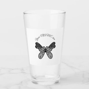 Verre Mandala papillon boho complexe noir et blanc A