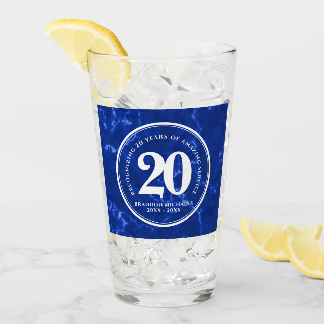 Verre Marbre Bleu Élégant 20 Anniversaire du travail (Devant glace)
