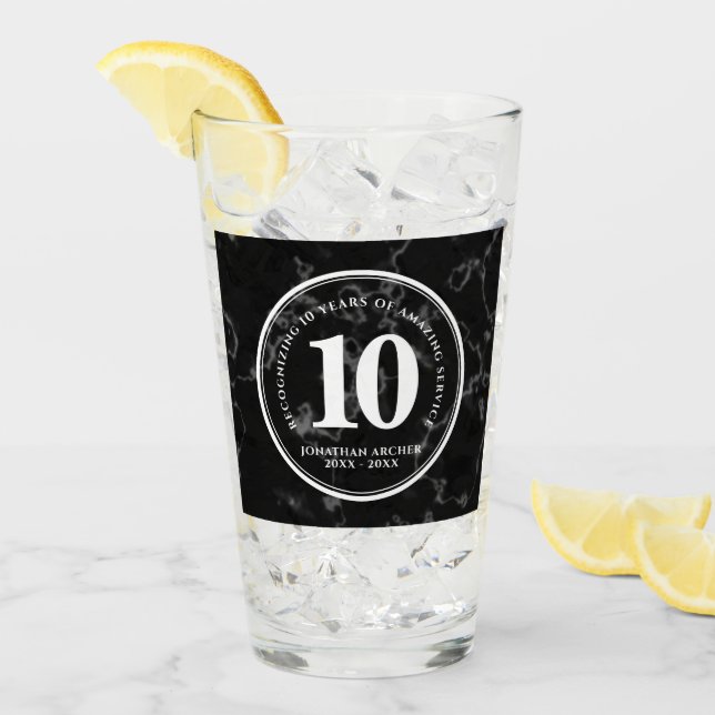 Verre Marbre noir élégant 10 ans de travail Anniversaire (Devant glace)