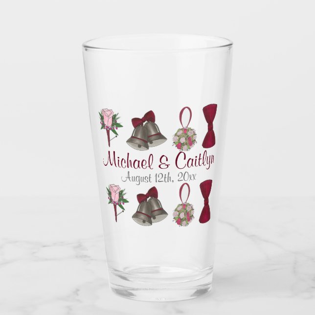 Verre Mariage Bells Bow Cravate Floral Bouquet Anniversa (Devant)