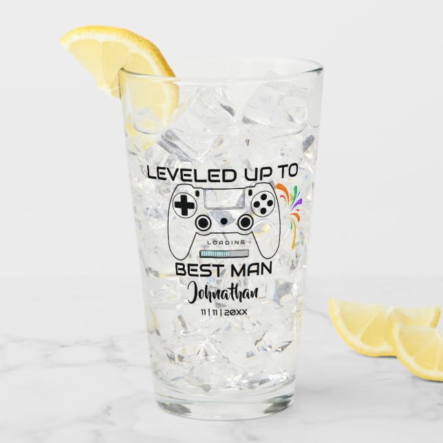 Verre Mariage Best Man Levelup Gamer (Devant glace)