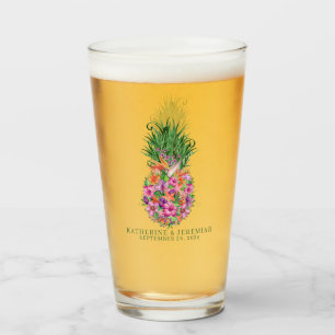 Verre Mariage d'aquarelle tropicale à ananas