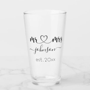 Verre Mariage Fiançailles Coeur M. Mme Nom personnalisé