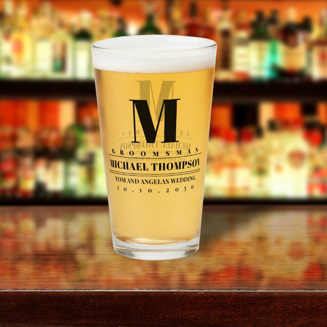 Verre Mariage Groomsman Moderne Monogramme Simple (Créateur téléchargé)