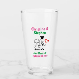 Verre Mariage Mariée Groom mignonne Cartoon Stick Couple