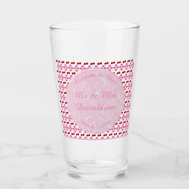 Verre Mariage rose Printemps Cerisiers en fleurs et ceri (Devant)