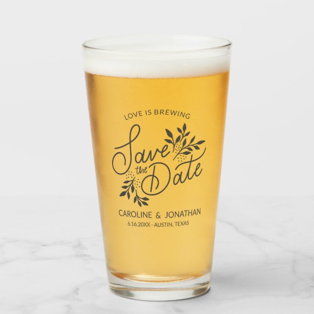 Verre Mariage Sauvez la date L'amour brasse des plantes (Devant (rempli))