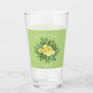 Verre Mariage Vintage Rose de printemps jaune et vert