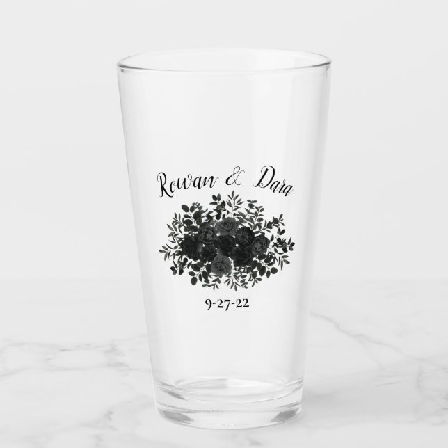 Verre Mariages gothiques Roses blancs et noirs (Devant)